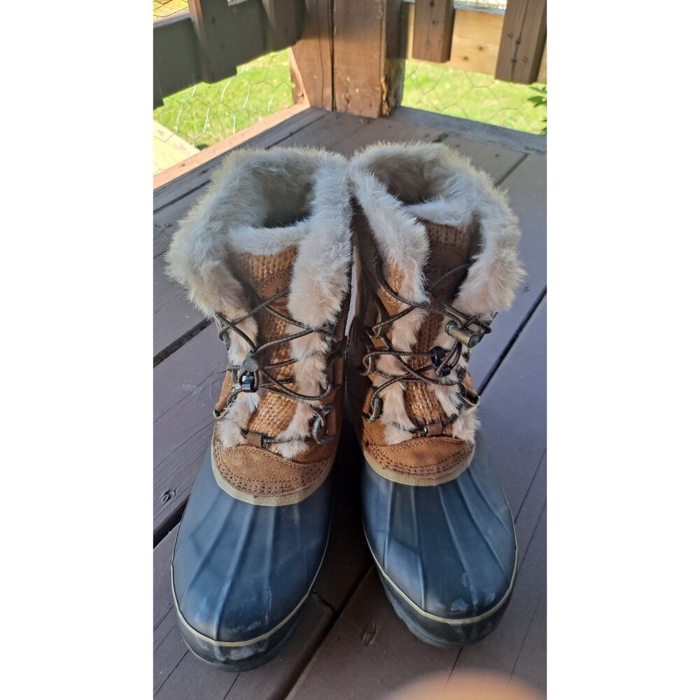Lands End Womens Insulated Duck Boots With Faux Fur Suede Upper & Rubber Sole